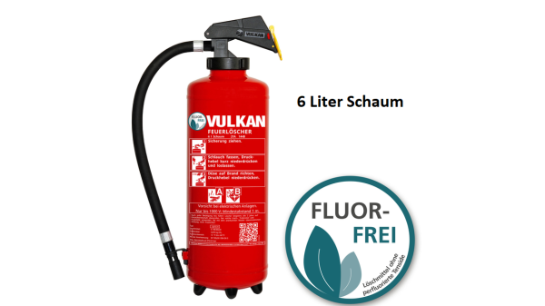 Vulkan 6 l fluorfreier Schaum-Tubenfeuerlöscher, ST 6 H, DIN EN 3, Klasse A B Vulkan 6 l fluorfreier Schaum-Tubenfeuerlöscher, ST 6 H, DIN EN 3, Klasse A B